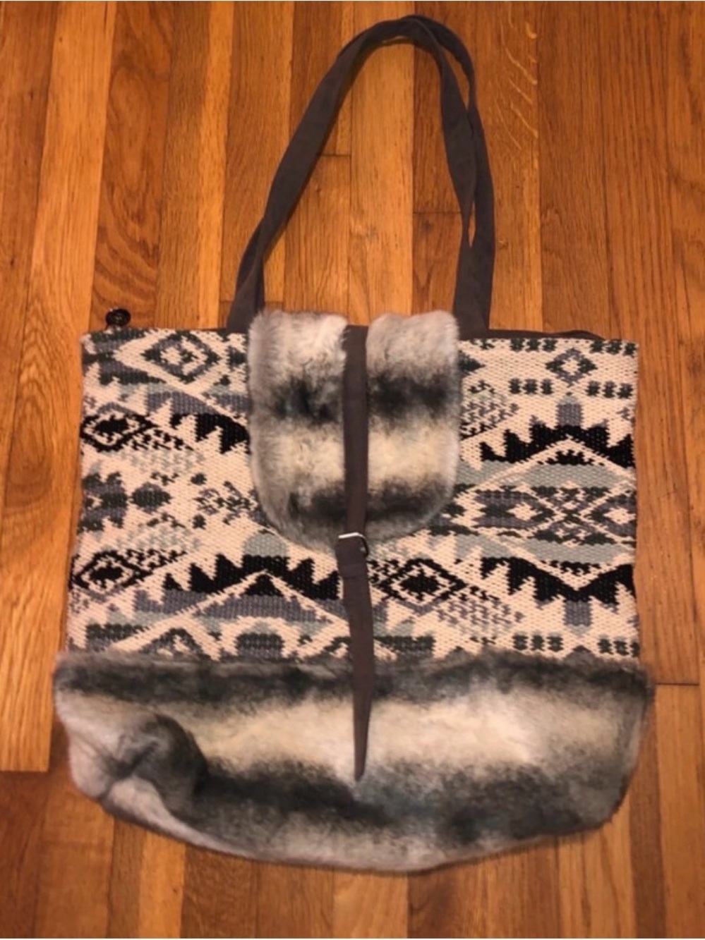 America and Beyond Faux Fur Shoulder Tote.